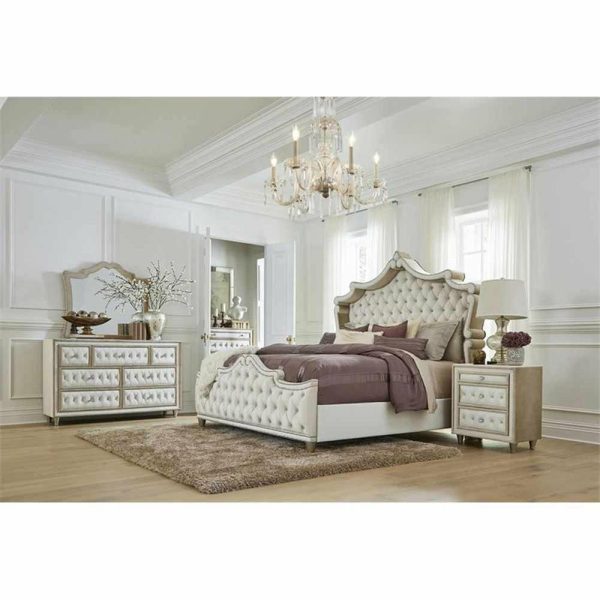 Bedroom Sets |   Coaster Antonella 5-Piece Eastern King Upholstered Velvet Bedroom Set Ivory Bedroom Bedroom Sets