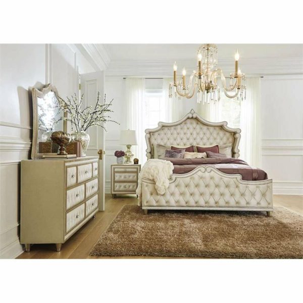 Bedroom Sets |   Coaster Antonella 5-Piece Eastern King Upholstered Velvet Bedroom Set Ivory Bedroom Bedroom Sets