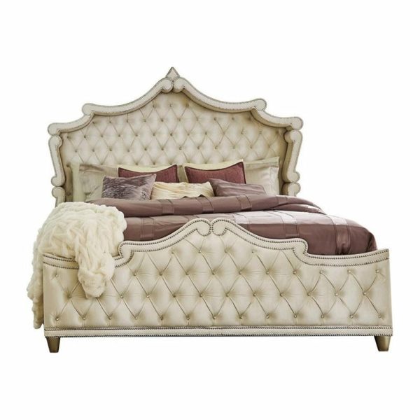 Bedroom Sets |   Coaster Antonella 5-Piece Eastern King Upholstered Velvet Bedroom Set Ivory Bedroom Bedroom Sets