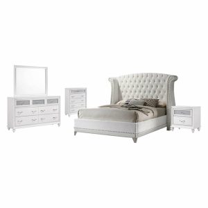 Bedroom Sets |   Coaster Barzini 5-Piece Upholstered Eastern King Wood Bedroom Set White Bedroom Bedroom Sets