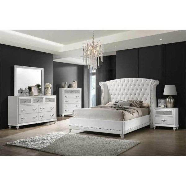 Bedroom Sets |   Coaster Barzini 5-Piece Upholstered Eastern King Wood Bedroom Set White Bedroom Bedroom Sets