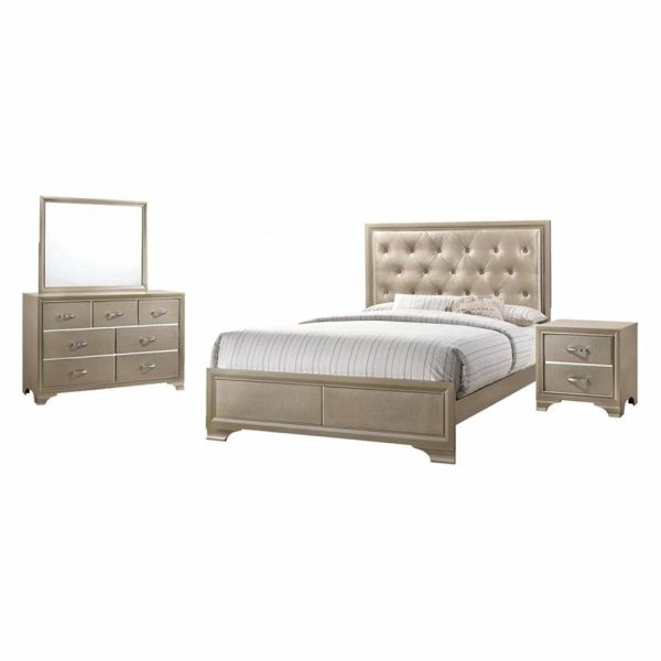 Bedroom Sets |   Coaster Beaumont 4-Piece Eastern King Wood Bedroom Set In Champagne Gold Bedroom Bedroom Sets