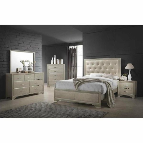 Bedroom Sets |   Coaster Beaumont 4-Piece Eastern King Wood Bedroom Set In Champagne Gold Bedroom Bedroom Sets