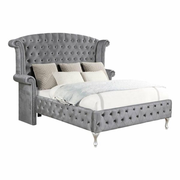 Bedroom Sets |   Coaster Deanna 4-Piece Velvet Eastern King Wingback Bedroom Set In Gray Bedroom Bedroom Sets