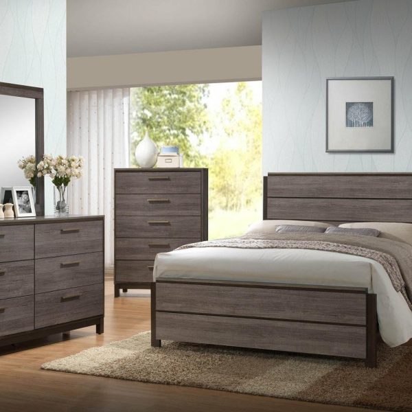 Bedroom Sets |   Dansville 6 Piece Bedroom Set, King, Antique Gray Wood, Modern Bedroom Bedroom Sets