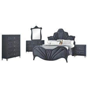 Bedroom Sets |   Dante Eastern King Bed, Gray Velvet Bedroom Bedroom Sets