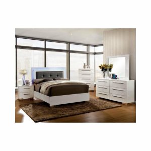 Bedroom Sets |   Foa Rayland 4Pc Glossy White Wood Bedroom Set – King+Nightstand+Dresser+Mirror Bedroom Bedroom Sets