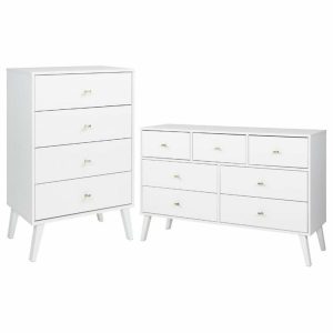 Bedroom Sets |   Home Square 2-Piece Set With Modern 7-Drawer Dresser & 4-Drawer Chest In White Bedroom Bedroom Sets