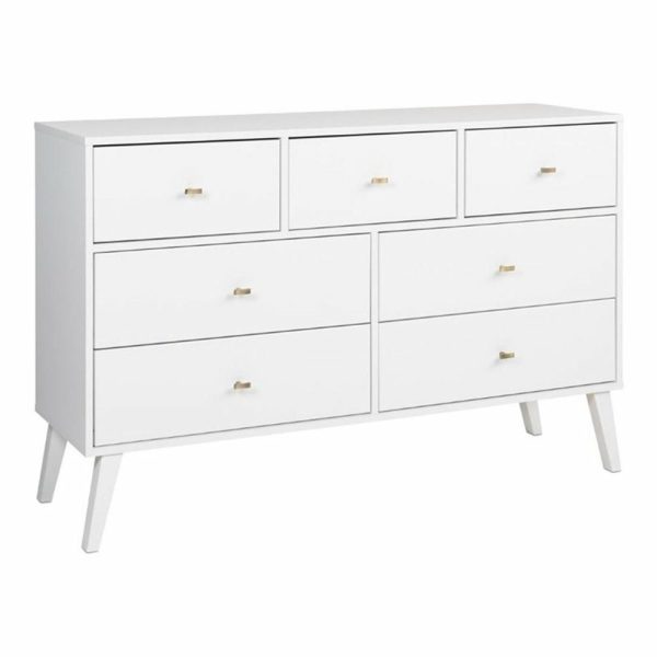 Bedroom Sets |   Home Square 2-Piece Set With Modern 7-Drawer Dresser & 4-Drawer Chest In White Bedroom Bedroom Sets