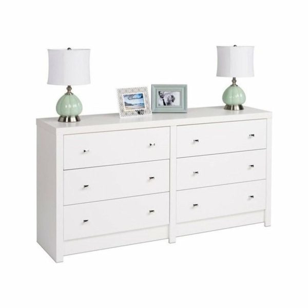 Bedroom Sets |   Home Square 3-Piece Set With 2 Nightstands & 6-Drawer Dresser In White Laminate Bedroom Bedroom Sets