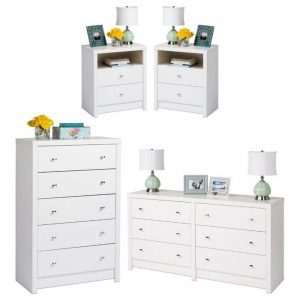 Bedroom Sets |   Home Square 4-Piece Set With 2 Nightstands 5-Drawer Chest & 6-Drawer Dresser Bedroom Bedroom Sets