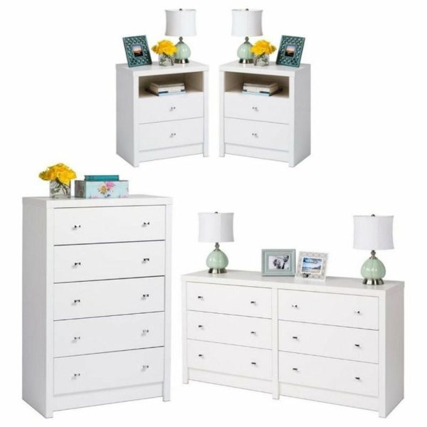 Bedroom Sets |   Home Square 4-Piece Set With 2 Nightstands 5-Drawer Chest & 6-Drawer Dresser Bedroom Bedroom Sets