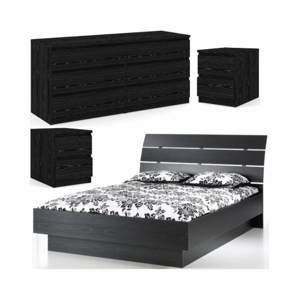 Bedroom Sets |   Home Square Wood Black 4Pc Set With Platform Queen Bed Dresser & 2Nightstands Bedroom Bedroom Sets