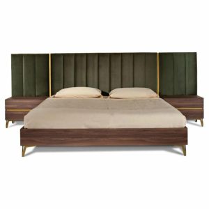 Bedroom Sets |   Juliet Walnut And Green Velvet Bed And Nightstands, King Bedroom Bedroom Sets