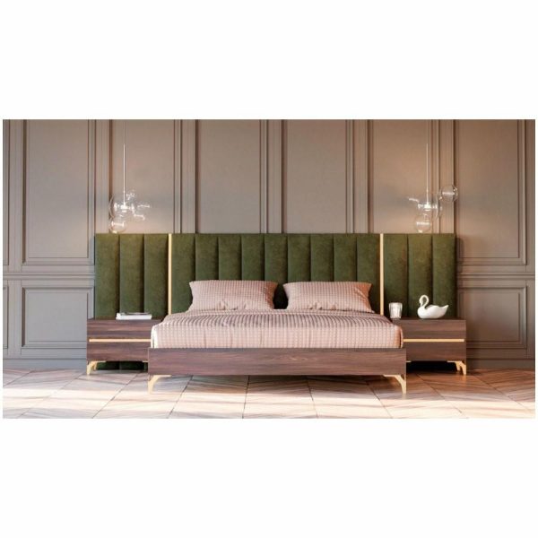 Bedroom Sets |   Juliet Walnut And Green Velvet Bed And Nightstands, King Bedroom Bedroom Sets