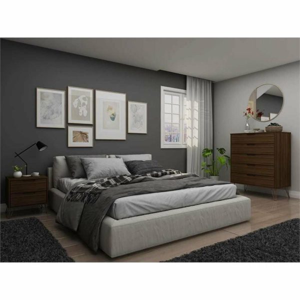 Bedroom Sets |   Manhattan Comfort Rockefeller Wood 5-Drawer Dresser & Nightstand In Brown Bedroom Bedroom Sets