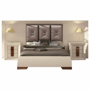 Bedroom Sets |   Md Karen 32 Special Headboard Bedroom Set, Glossy Beige Cream, High Gloss, King Bedroom Bedroom Sets