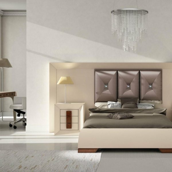 Bedroom Sets |   Md Karen 32 Special Headboard Bedroom Set, Glossy Beige Cream, High Gloss, King Bedroom Bedroom Sets