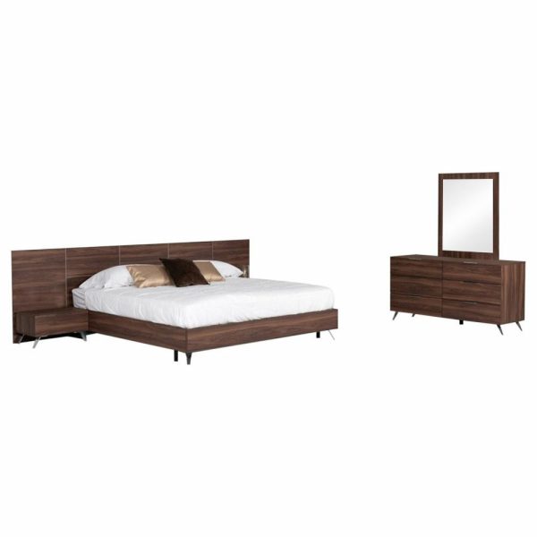 Bedroom Sets |   Nova Domus Brooklyn Italian Modern Walnut Bed Set, Eastern King Bedroom Bedroom Sets