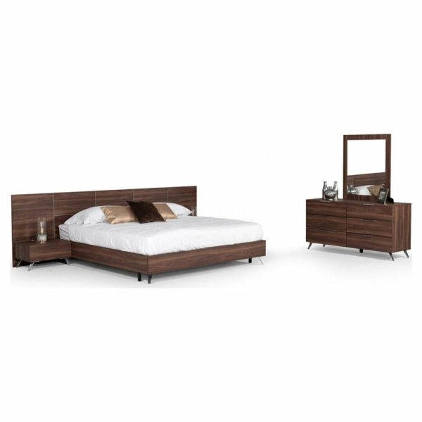 Bedroom Sets |   Nova Domus Brooklyn Italian Modern Walnut Bed Set, Eastern King Bedroom Bedroom Sets