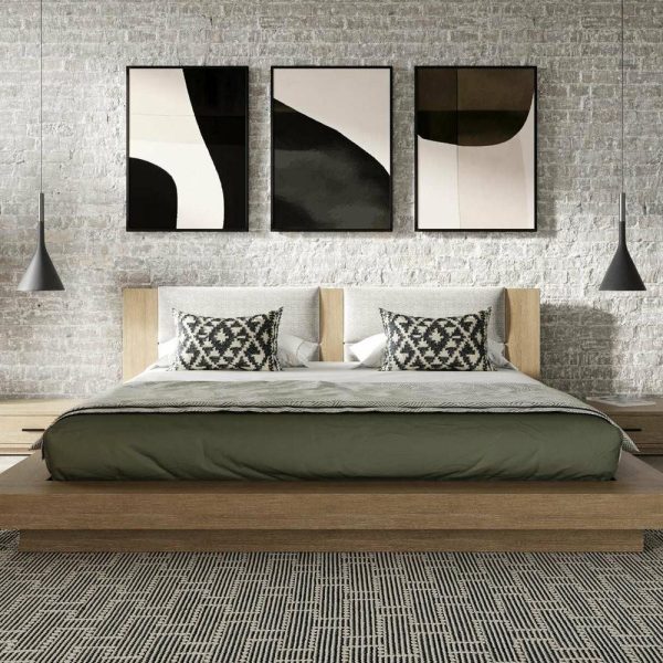 Bedroom Sets |   Nova Domus Dream Walnut And Gray Bed With Two Nightstands, Queen Bedroom Bedroom Sets