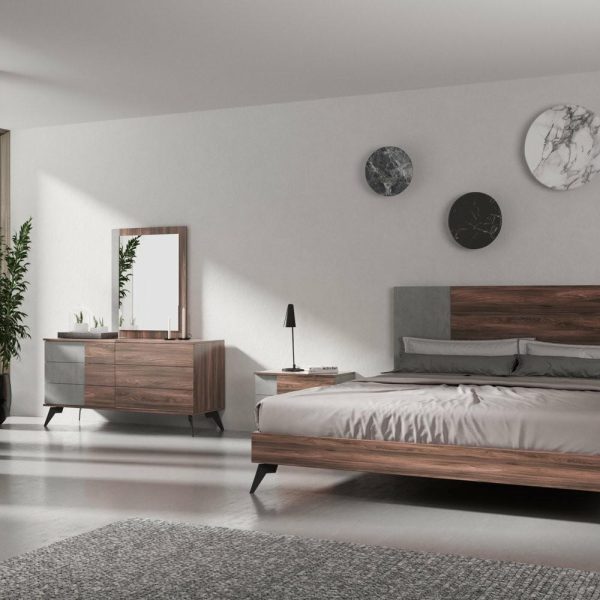 Bedroom Sets |   Nova Domus Palermo Italian Faux Concrete And Noce Bodrum Bedroom Set, Eastern Ki Bedroom Bedroom Sets