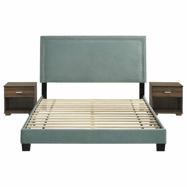 Bedroom Sets |   Picket House Furnishings Emery Upholstered Queen Bed With 2 Nightstands In Green Bedroom Bedroom Sets