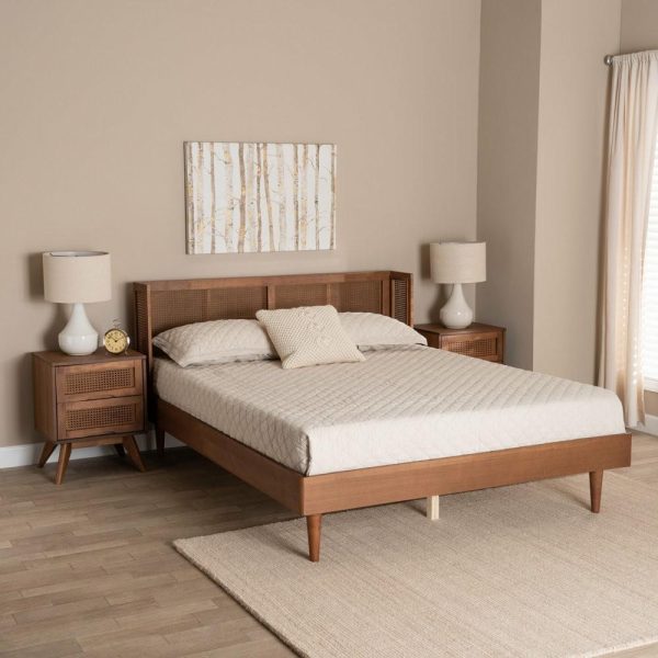 Bedroom Sets |   Rina Ash Walnut Finish Wood 3-Piece King Size Bedroom Set With Synthetic Rattan Bedroom Bedroom Sets