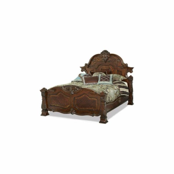 Bedroom Sets |   Windsor Court Mansion Bed Set, Vintage-Style Fruitwood, 5-Piece Set, Queen Bedroom Bedroom Sets