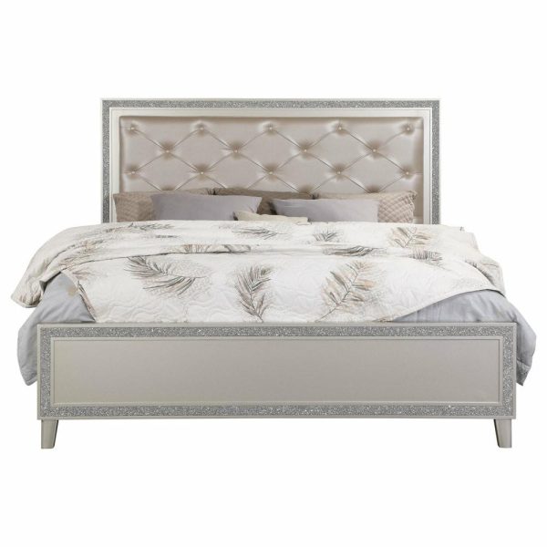 Beds |   Acme Sliverfluff California King Bed, Pu And Champagne Bedroom Beds