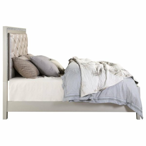 Beds |   Acme Sliverfluff California King Bed, Pu And Champagne Bedroom Beds