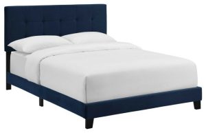 Beds |   Amira Twin Performance Velvet Bed Midnight Blue Bedroom Beds