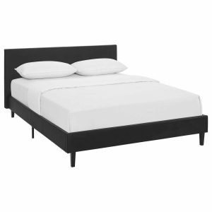 Beds |   Anya Full Faux Leather Bed, Black Bedroom Beds