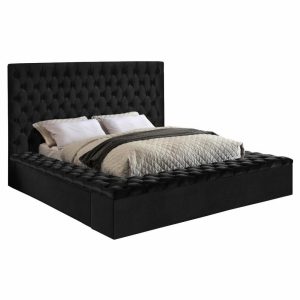 Beds |   Bliss Velvet Upholstered  Bed, Black, Queen Bedroom Beds