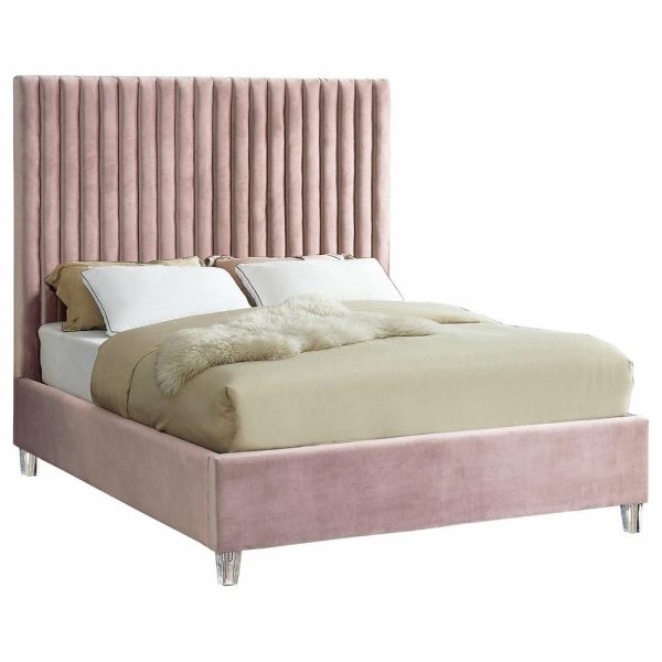 Beds |   Candace Velvet Upholstered Bed, Pink, Queen Bedroom Beds