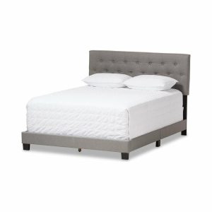 Beds |   Cassandra Light Beige Fabric Upholstered Full Size Bed, Light Gray, Queen Bedroom Beds