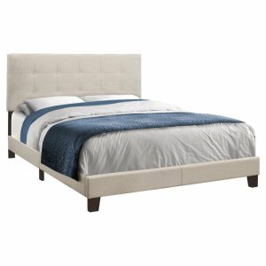 Beds |   Contemporary Upholstered Bed, Beige, Queen, Material: Linen Bedroom Beds