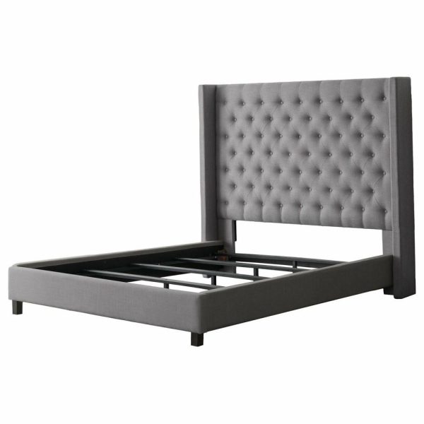 Beds |   Corliving Fairfield Gray Tufted Fabric Bed With Wings, Gray, Queen Bedroom Beds