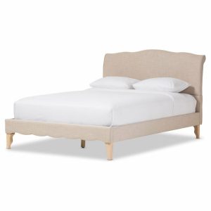 Beds |   Fannie French Classic Linen Fabric Platform Bed, Beige, Full Bedroom Beds