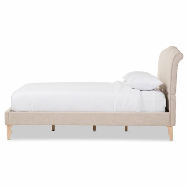 Beds |   Fannie French Classic Linen Fabric Platform Bed, Beige, Full Bedroom Beds