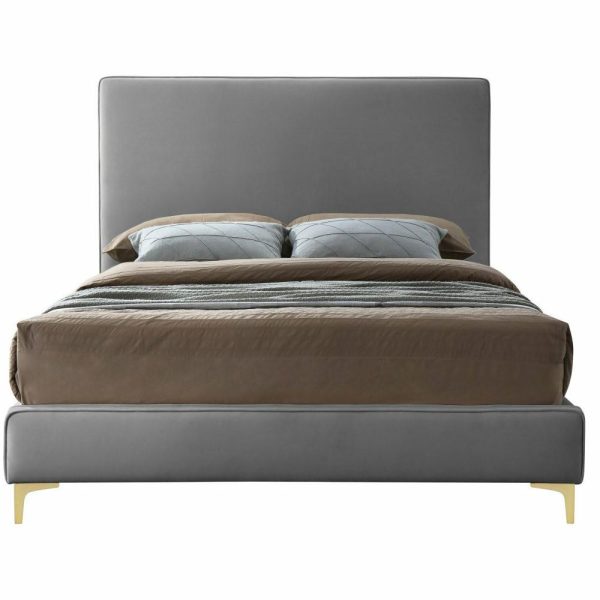 Beds |   Geri Velvet Upholstered Bed, Grey, Queen Bedroom Beds