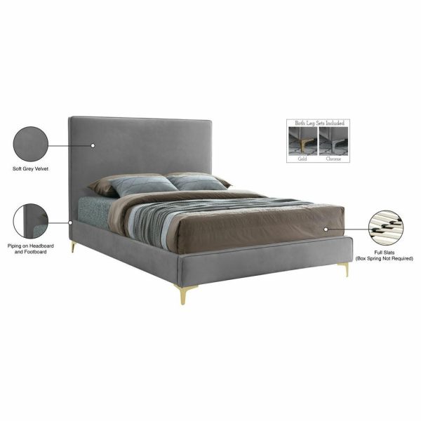 Beds |   Geri Velvet Upholstered Bed, Grey, Queen Bedroom Beds