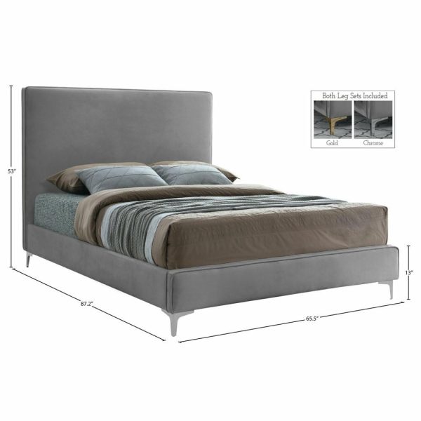 Beds |   Geri Velvet Upholstered Bed, Grey, Queen Bedroom Beds