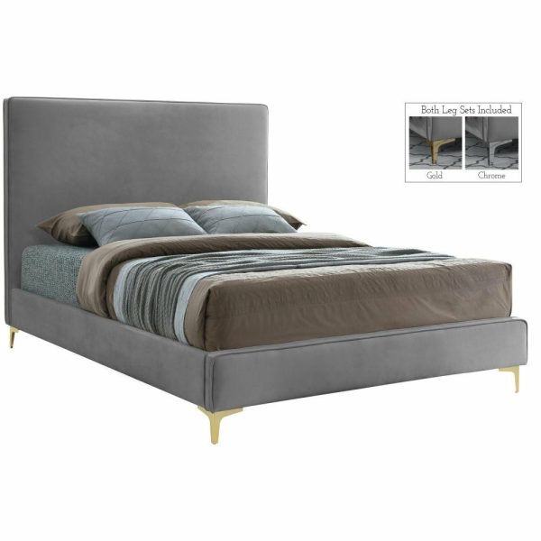 Beds |   Geri Velvet Upholstered Bed, Grey, Queen Bedroom Beds