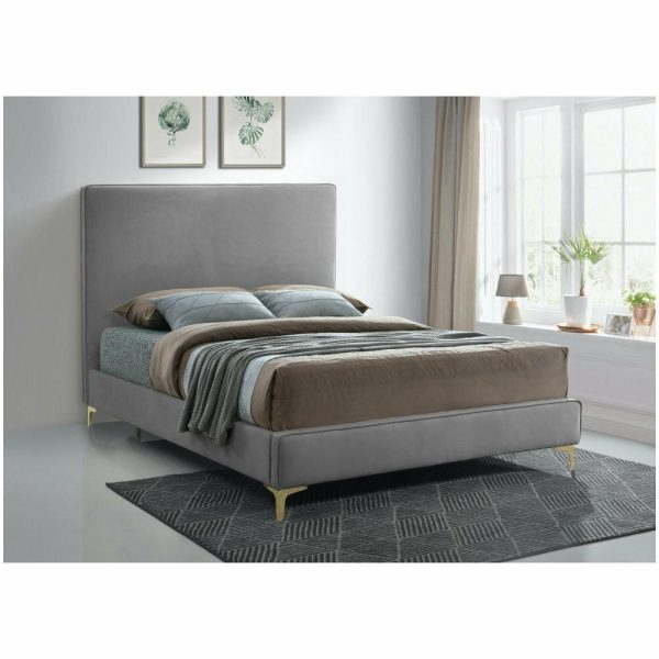 Beds |   Geri Velvet Upholstered Bed, Grey, Queen Bedroom Beds