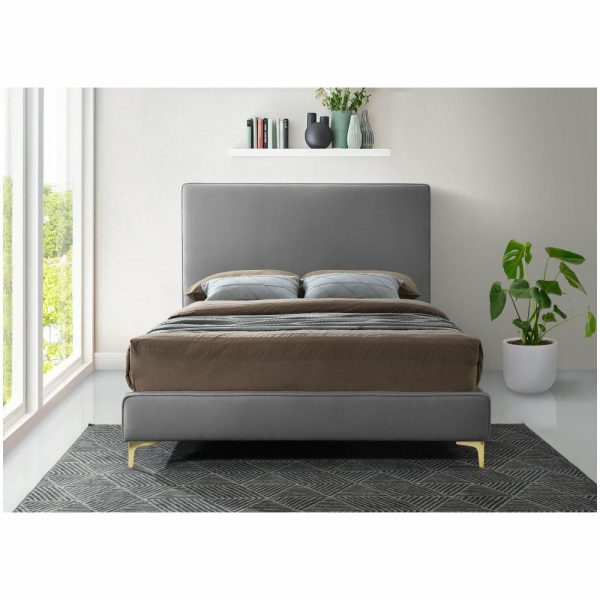 Beds |   Geri Velvet Upholstered Bed, Grey, Queen Bedroom Beds