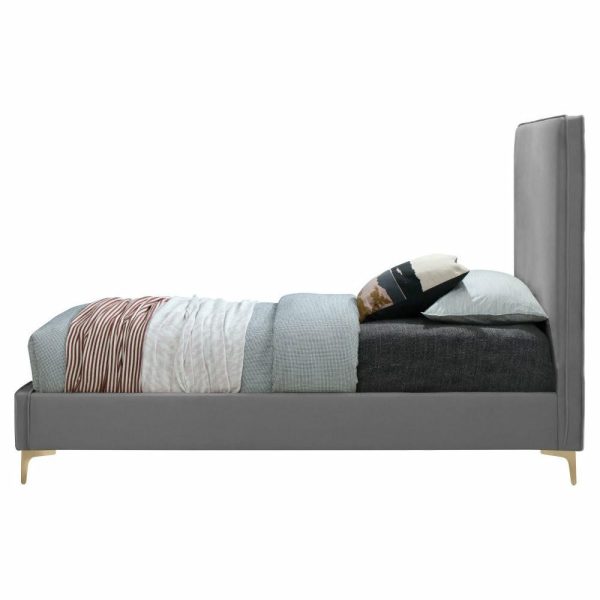 Beds |   Geri Velvet Upholstered Bed, Grey, Queen Bedroom Beds