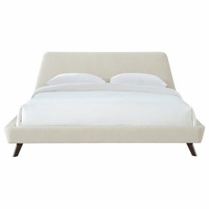 Beds |   Henry Mid-Century Modern Upholstered Platform Bed, Beige, King Bedroom Beds