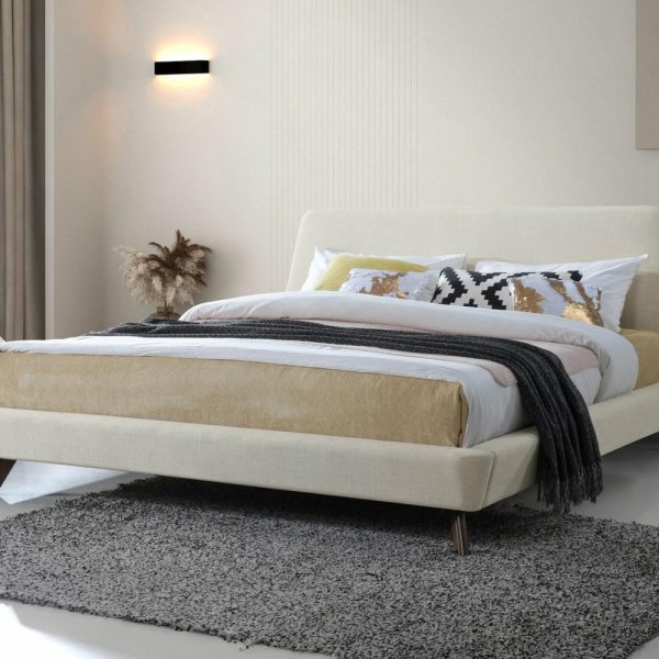 Beds |   Henry Mid-Century Modern Upholstered Platform Bed, Beige, King Bedroom Beds