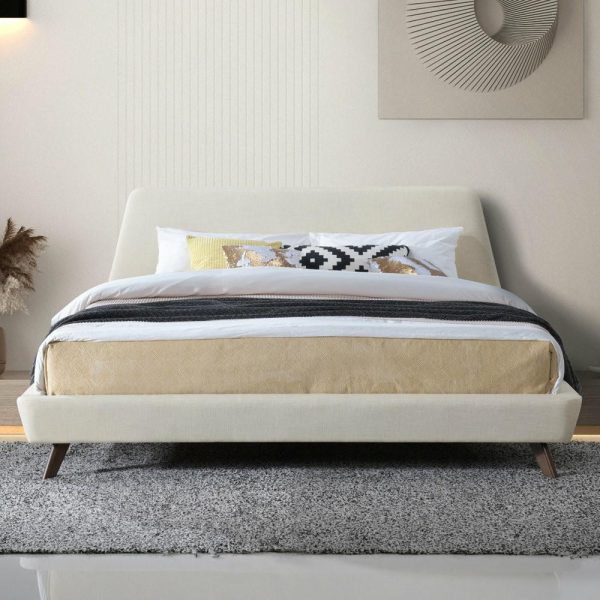 Beds |   Henry Mid-Century Modern Upholstered Platform Bed, Beige, King Bedroom Beds